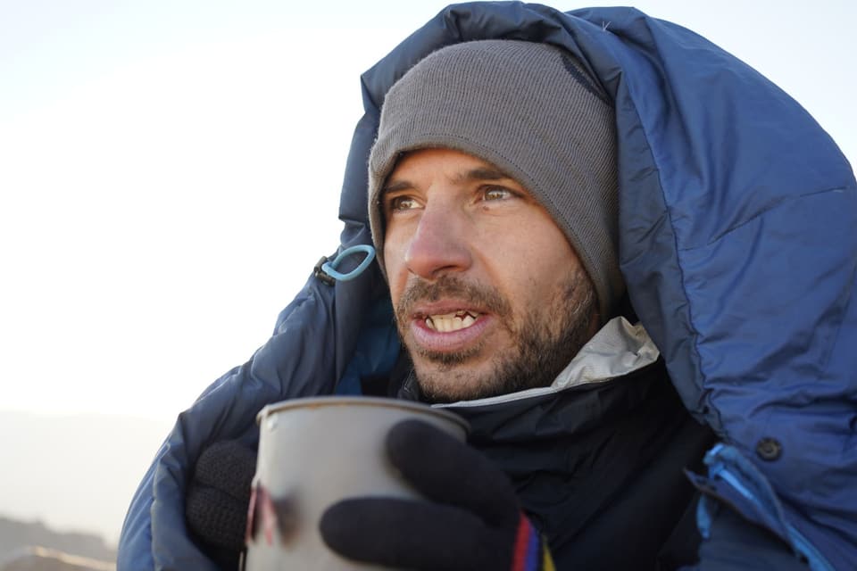 a hot pot in a sleeping bag