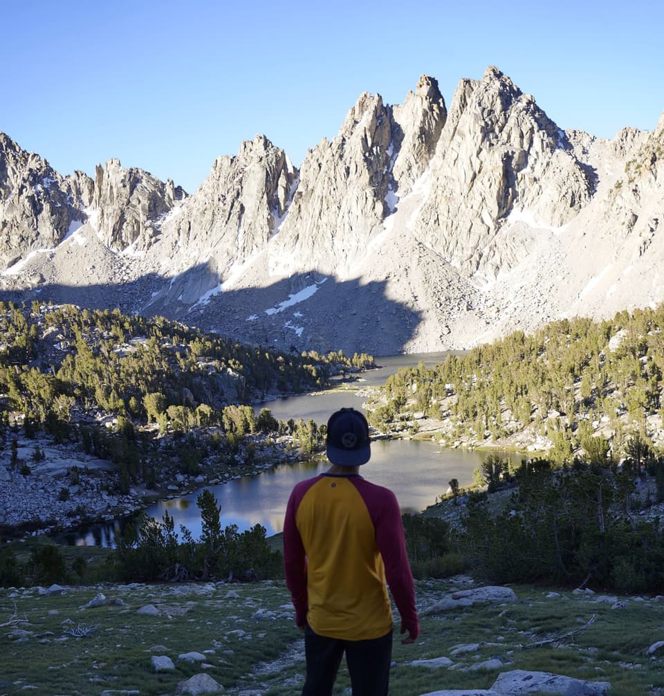 Atlas from behind looking up at the Kearsarge Pinnacles over the lakes