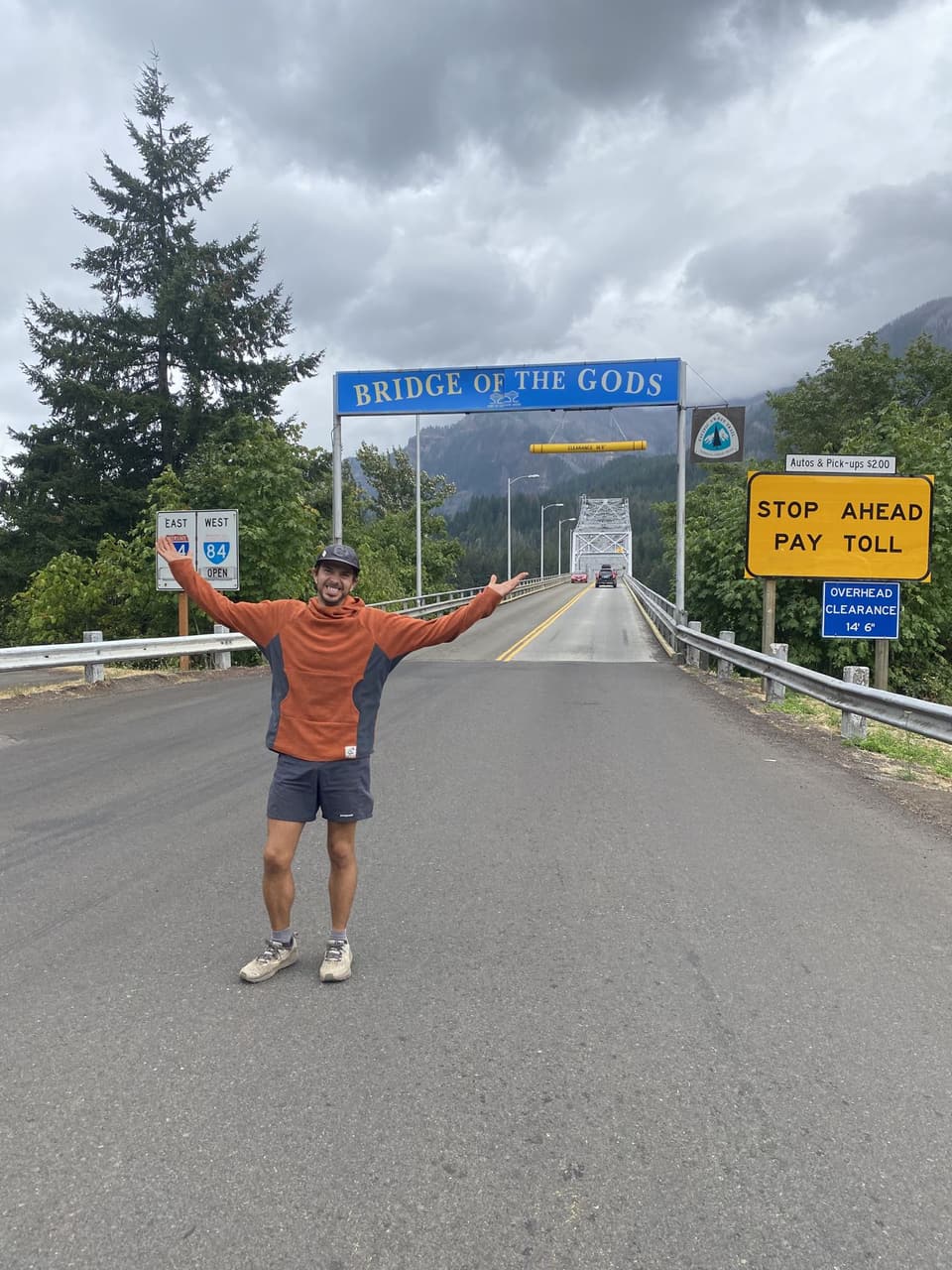Atlas with arms wide on the Bridge of the Gods