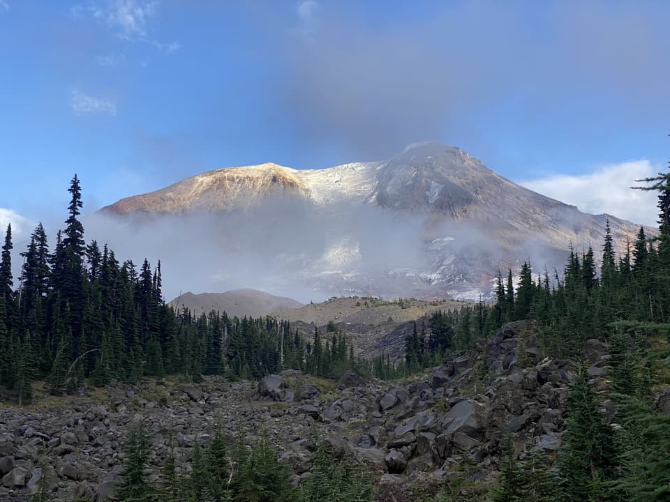 Mount Adams over lava rock, day 113